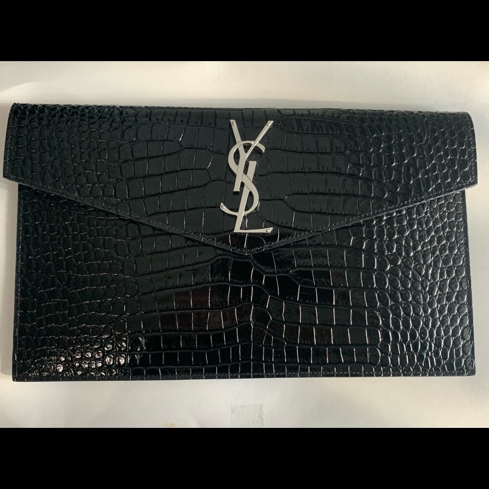 Brand New YSL (Saint Laurent) Uptown Pouch in Crocodile Embossed, Shiny Leather